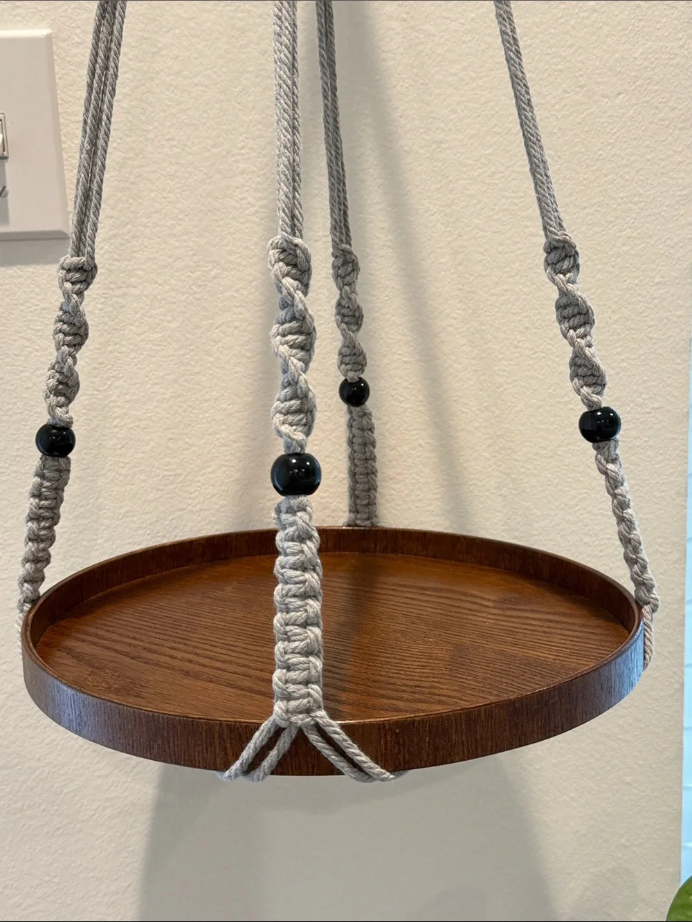 Macrame Plant Hanger with 12” Wood Shelf Indoor Light Gray New Home Decor - Picture 7 of 12